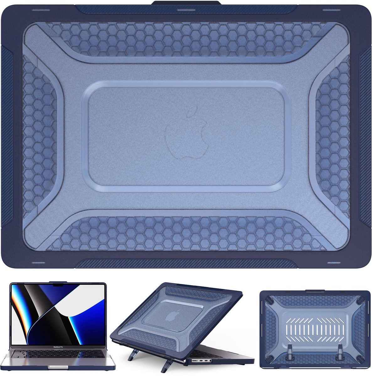 Turtle Shift Laptopcover Shield geschikt voor MacBook Pro 14' inch - 2023 / 2021 - A2442 / A2779 / A2918 / A2992 - Blauw