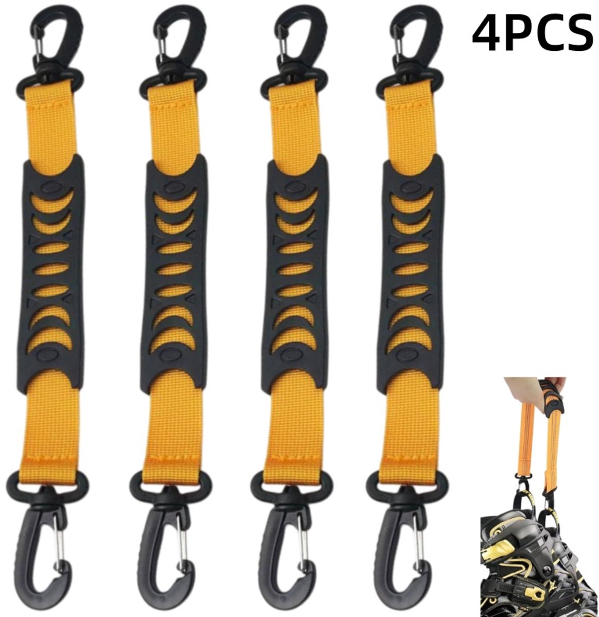 4 stuks-Haakriem Handvat voor rolschaatsen Lus voor rolschaatsen Riem voor skischoenen Draaghulpmiddel Geschikt voor rolschaatsen ijsschaatsen en ijsschaatsen – 30*2 5 cm Geel
