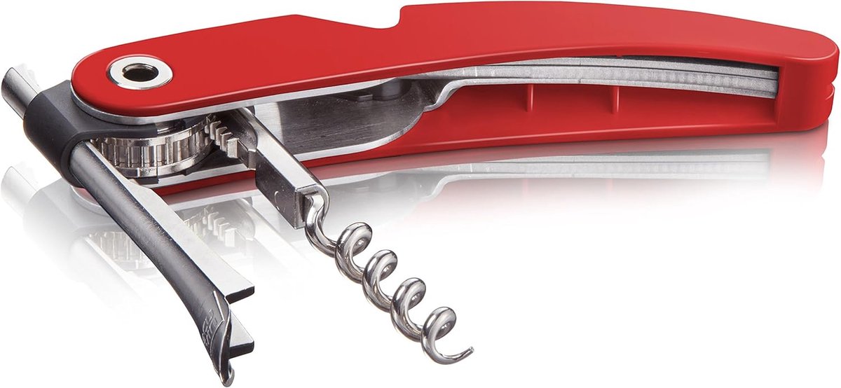 Vacu Vin corkscrew met flessenopener en folie-snipperaar - rood