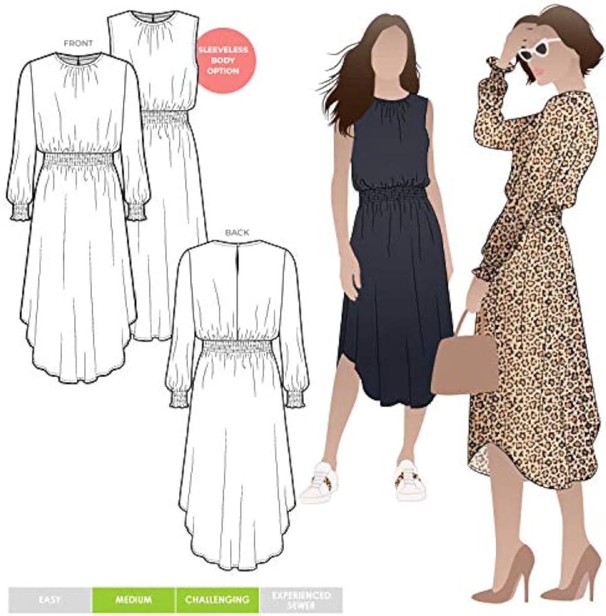 Naaipatroon Jurk - Midi Jurk Patroon - Zelf Kleding Maken - Twee Bodice Opties - Maten 4-16