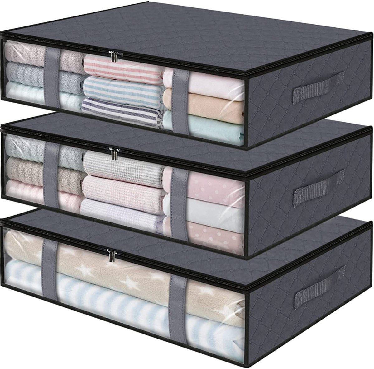 Onderbed opbergbox - Set van 3, opvouwbaar, met deksel, voor kleding