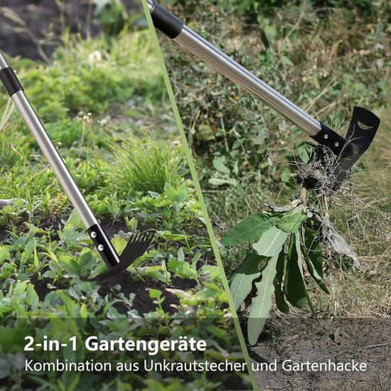 Onkruidsteker met Lange Steel - 160cm Onkruidverwijderaar - 2-in-1 Onkruidhark & Tuinschoffel Combinatie - Tuingereedschap voor Tuin, Terras, Gazon - Zwart/Groen - 1 Stuk — afbeelding 5