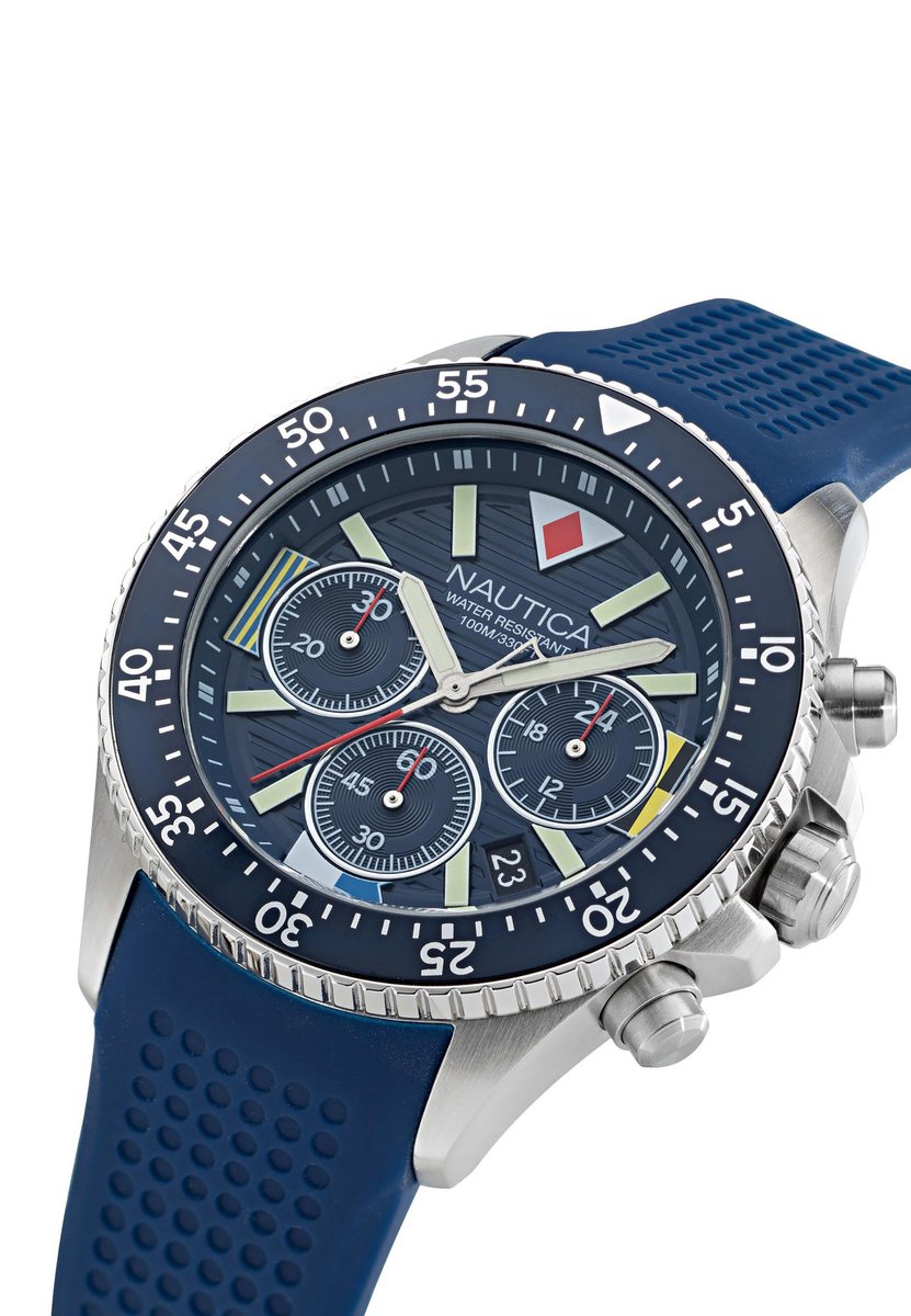 Nautica Wesport Analoog Horloge Blauw Kast: 100 % Roestvrij Staal | Band: 100 % Siliconen 44 mm NAPWPS302