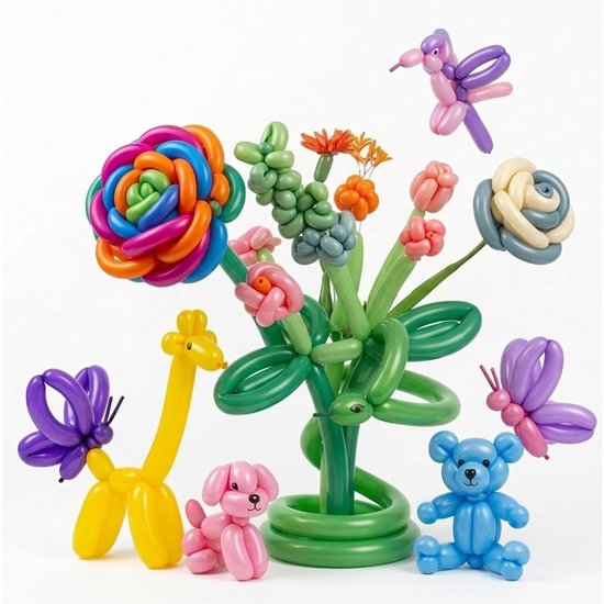 Modelleer ballonnen - 60x stuks - mix kleuren - inclusief gebruiksaanwijzing - feestartikelen