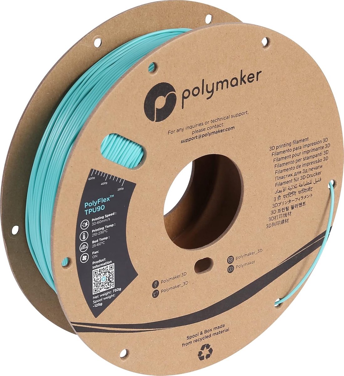 Flexibel 3D Filament - Zacht Printmateriaal - 3D Printer Onderdelen - Hoge Flexibiliteit Vormgeheugen - 1.75mm 750g - Teal Blauwgroen