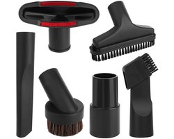 GELLDG 6 Stuks Stofzuigermondstukken - Stofzuigerborstel Universaal - Met 2-in-1 Mondstuk - PP Ronde Borstel - Rode Bankmondstuk - PP Vierkante Borstel - Adapter - Plastic - Binnendiameter 32mm - Geschikt voor Meubels