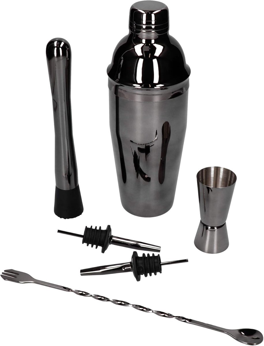 Compleet Cocktail Shaker Set Zwart 750 ml IJshouder & Barbenodigdheden