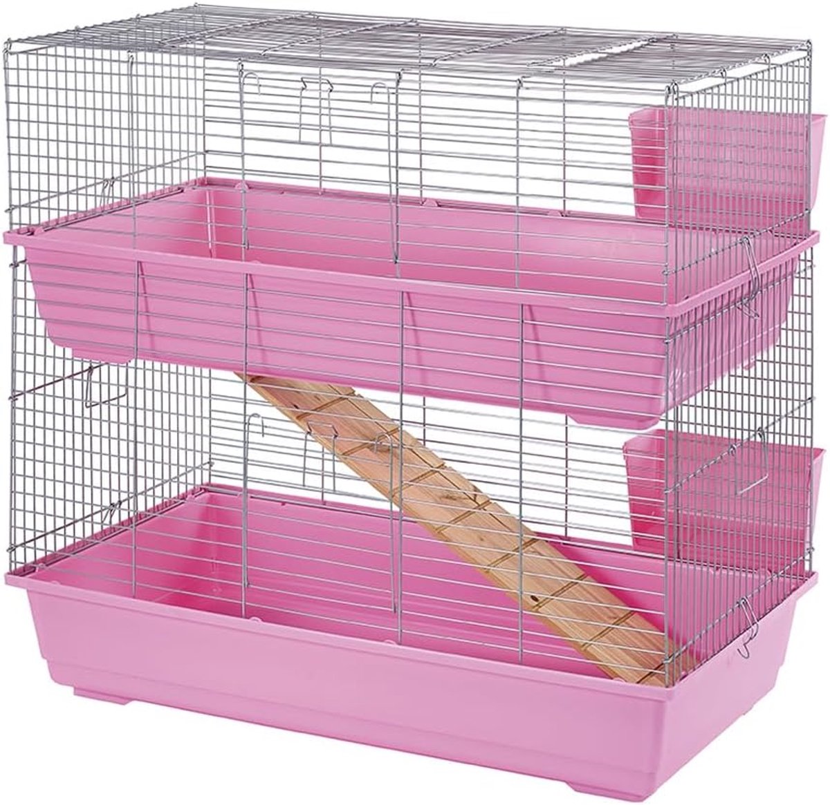 Konijnenkooi 100 cm dubbele verdieping roze