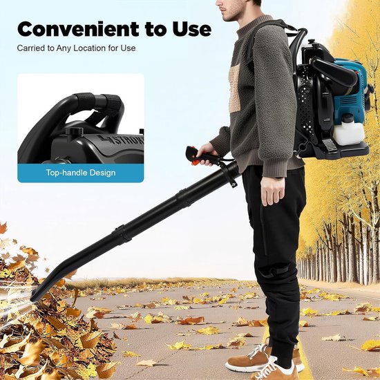 Benzine Bladblazer - Tuinblower Krachtig - Snel Tuin Opruimen - 4-takt Motor 75.6CC - 12.38 kg 32x23x56cm - Blauw — afbeelding 2