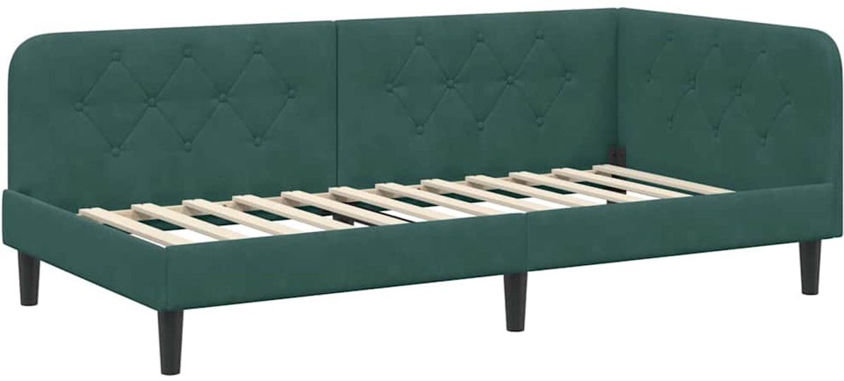 vidaXL Hoek - Bed - Frame - Donkergroen - 90 - x - 190 - cm - fluweel