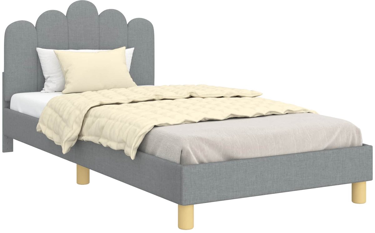 vidaXL - Kinderen - bedframe - met - hoofdboard - Lichtgrijs - 90 - x - 190 - cm - Stof