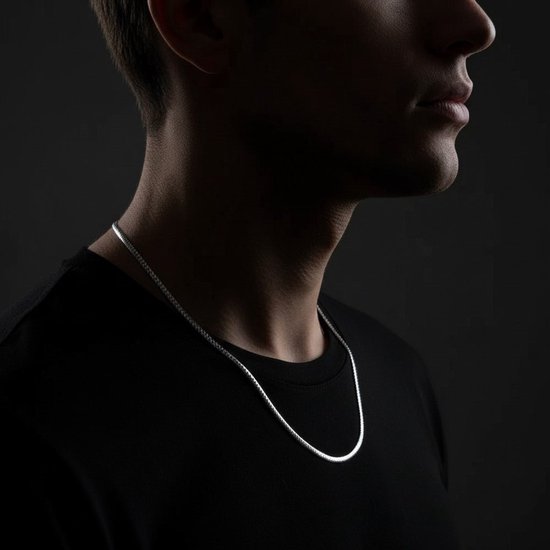 Aramat Jewels | Colliers | Chaîne Platte Gourmet avec bord travaillé 3mm Acier couleur argent | 60cm |60cm |3 mm | Acier | Adultes | Ne se décolore pas