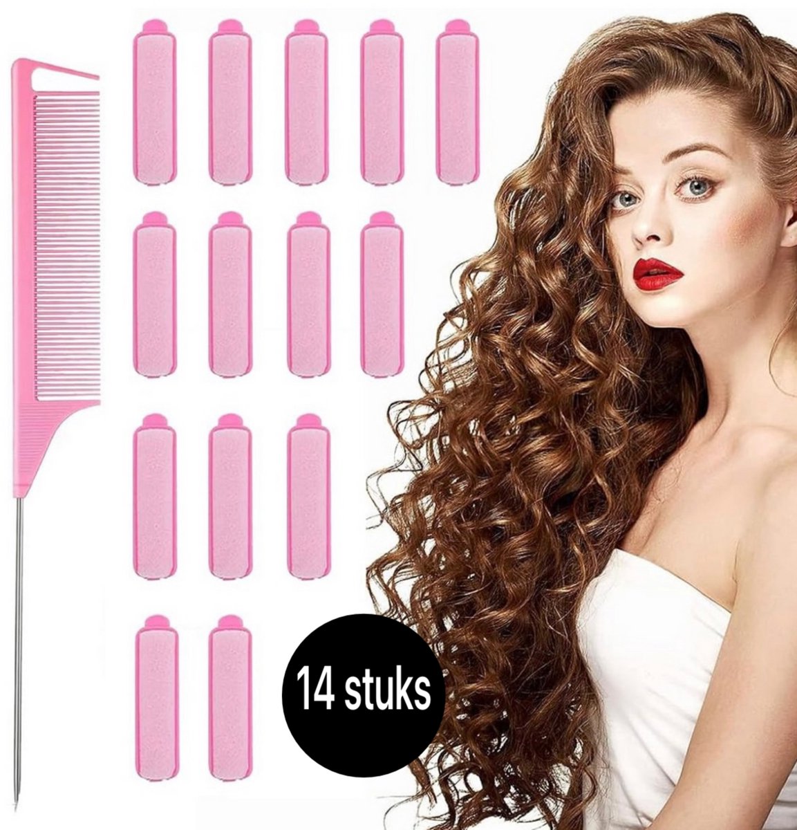 Twenty Two 14 stuks schuimspons haarrollers set - voor alle haartypes met puntkam, mooie krullen maken zonder hitte - met zelfgrip schuimspons krulspelden en bevestigingsklem - foamrollers brengt geen schade aan het haar - 15mm paars