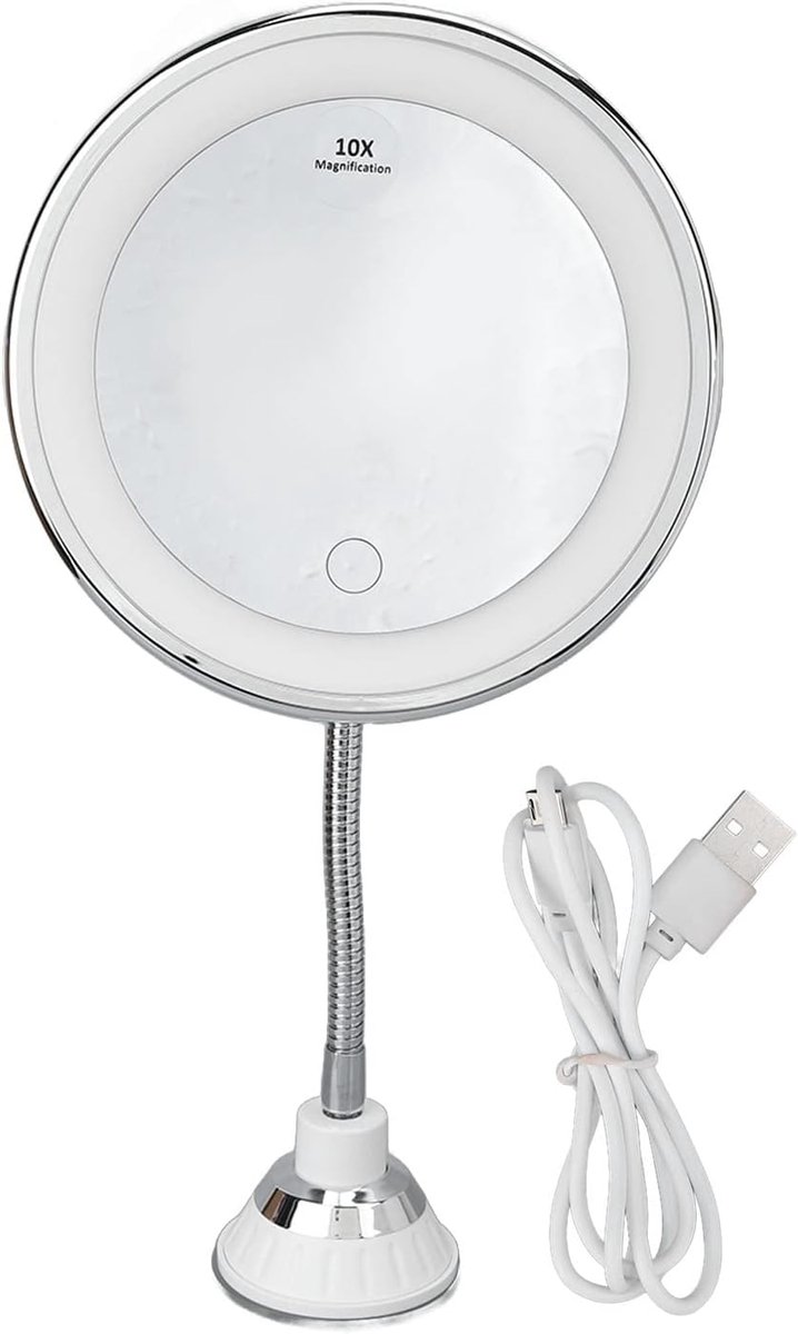 Oplaadbare LED make-upspiegel met 10x vergroting en instelbare helderheid