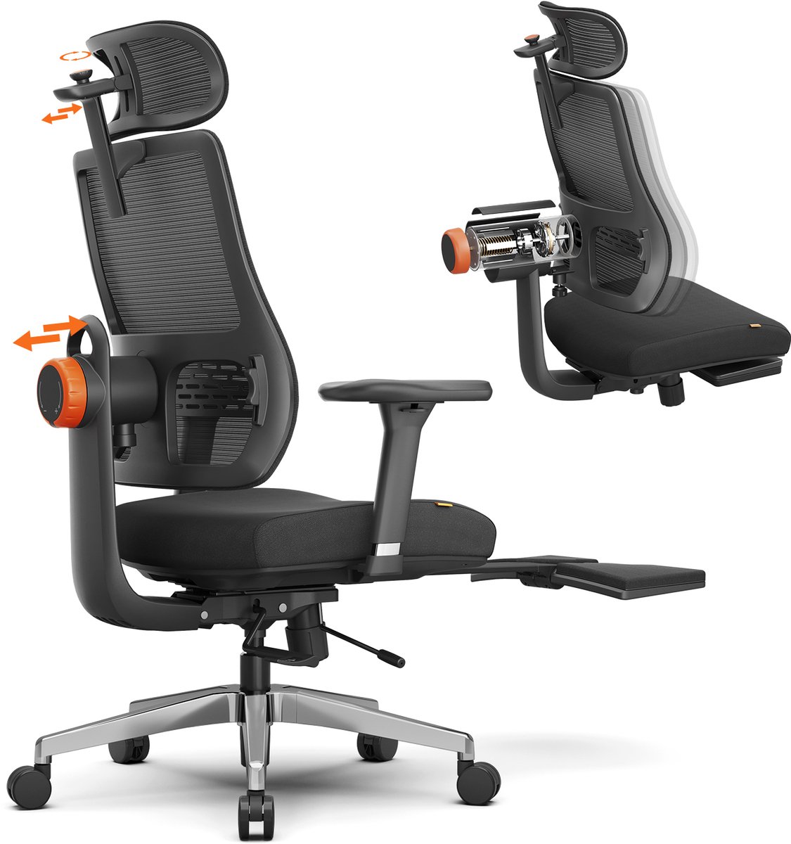 NEWTRAL MagicH-BPro Ergonomische Bureaustoel met Hoofdsteun - Adaptieve Lendensteun - 4D-verstelbare Armleuningen - 3 Standen om te Vergrendelen - Zwart