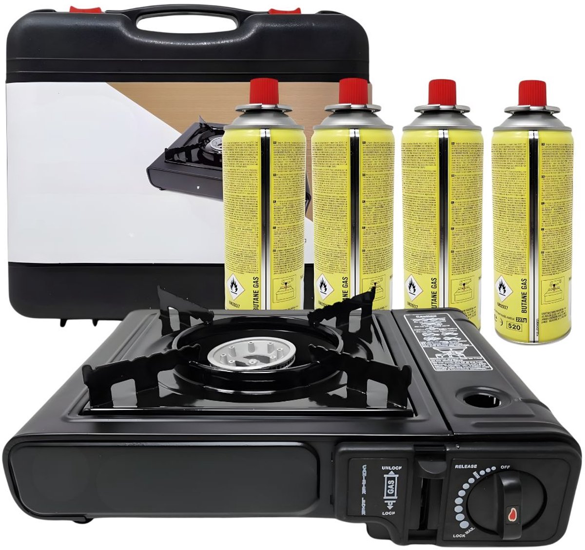 DnA® Camping Gasstel - Gasstel - Kooktoestel Camping - Zwart - 26cm x 12cm x 34cm
