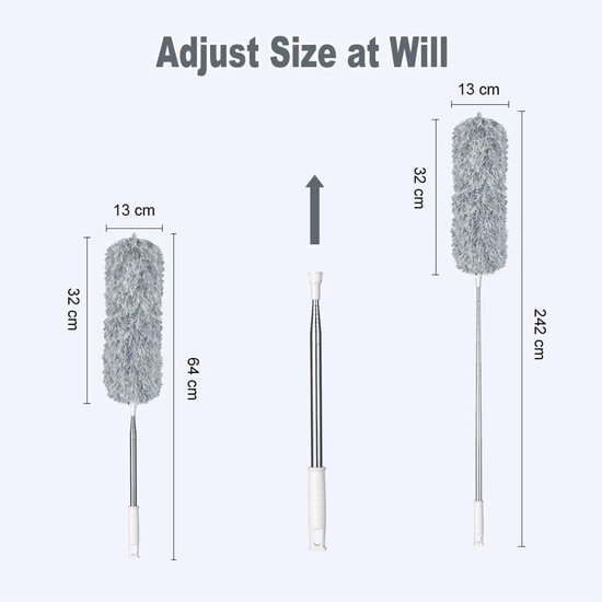 Uitschuifbare plumeau met microvezel stofdoek - 254 cm telescopische paal voor plafondventilator, hoge plafonds, meubels en auto's — afbeelding 2