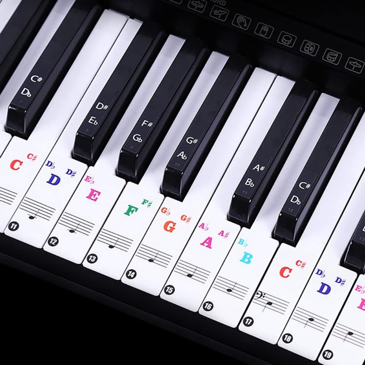 Stickers voor Pianotoetsenbord 88/61/54/49/37 Toetsen – Dunne, Kleurrijke Notenstickers zonder Resten
