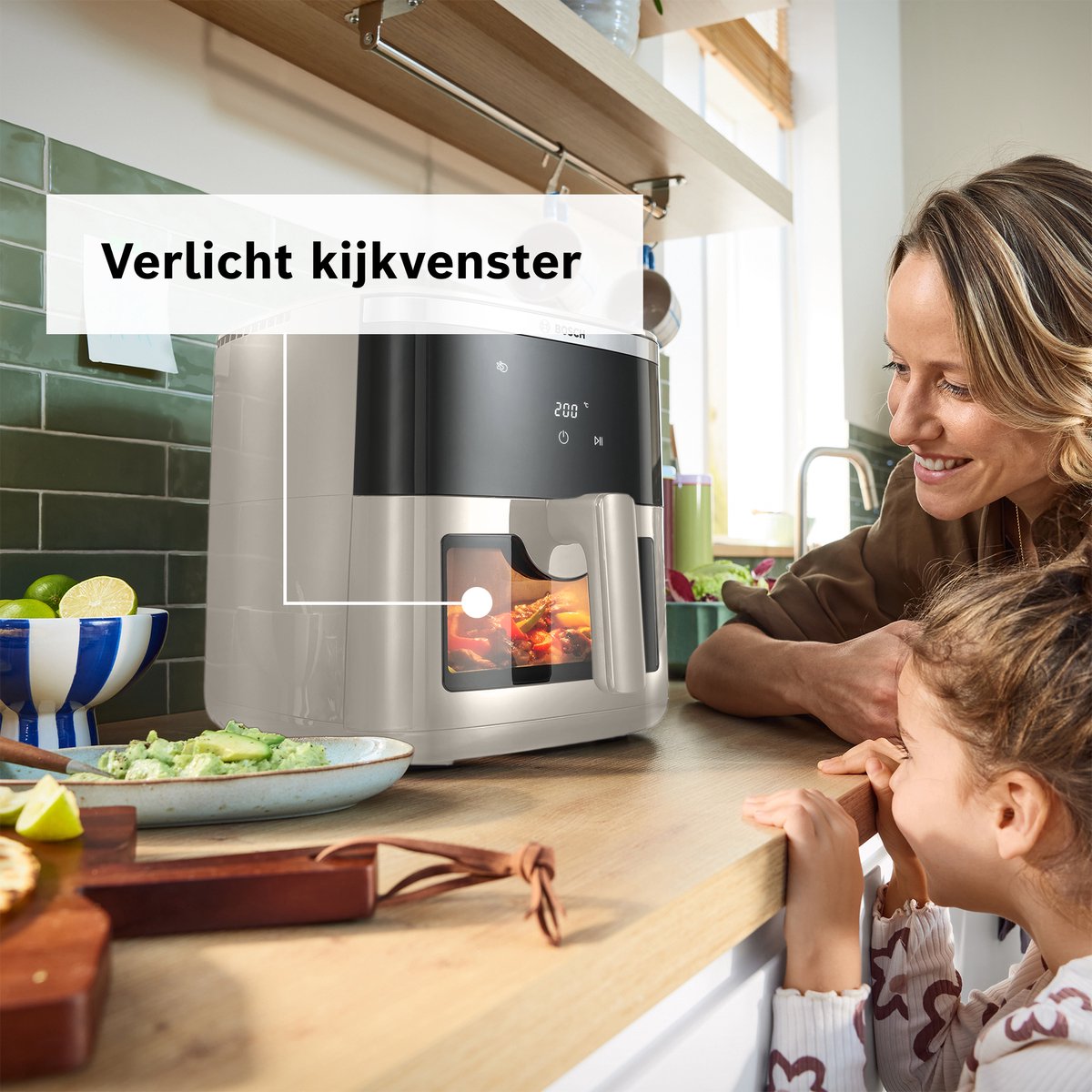 Bosch MAF671C0 Airfryer XXL - Serie 6 - 7,2L - Shake alarm - Kijkvenster - Warmhoudfunctie - 7 programma's - Tot 5 personen - Dark Cream — afbeelding 2