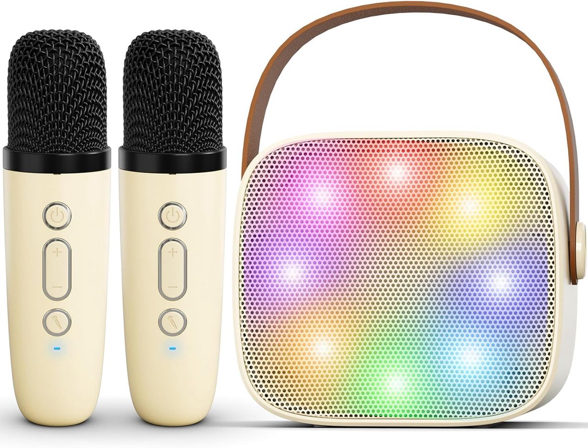 Mini karaokemachine voor kinderen en volwassenen, draagbare bluetooth karaoke-luidspreker met 2 draadloze microfoons, mp3-muziekspeler voor meisjes, jongens van 3-11,12 jaar oud, cadeaus voor familie