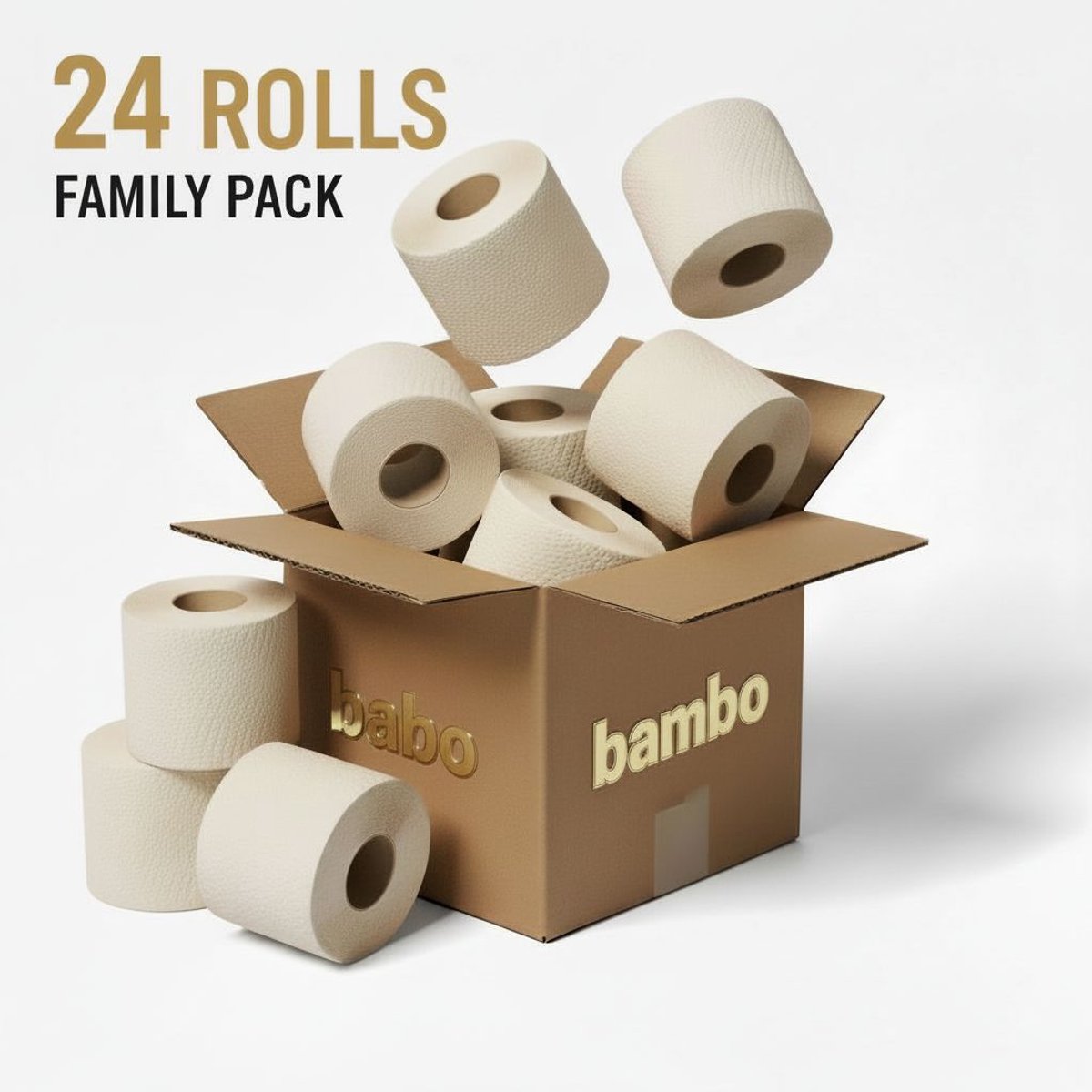Bamboe Toilet Paper 3 laags, 200 vellen (24 Rollen = 48 Rollen) ( 24 x 200 = 4800 vellen )