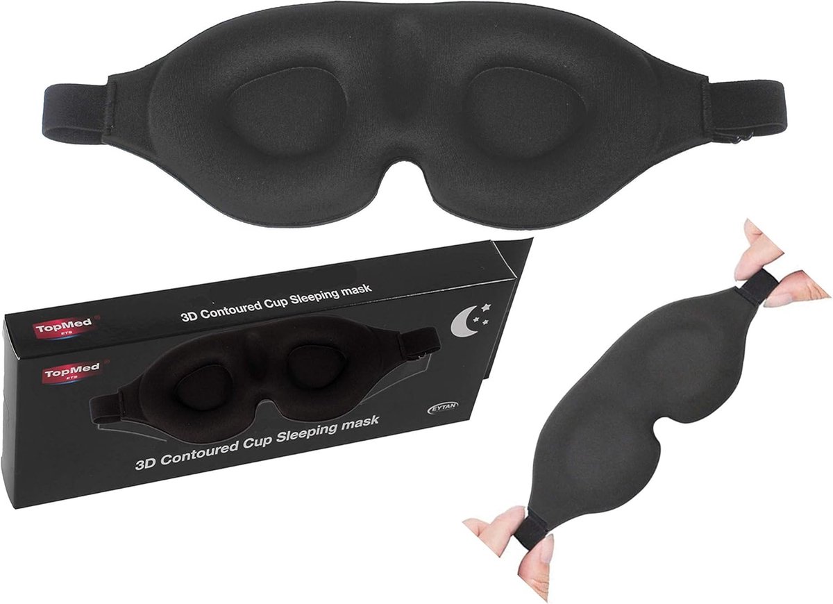 Slaapoogmasker - 3D Slaapmasker - Ontspannen Slapen - Voorgevormd Cup Ontwerp - 28.7 x 11.7 x 3 cm - Zwart