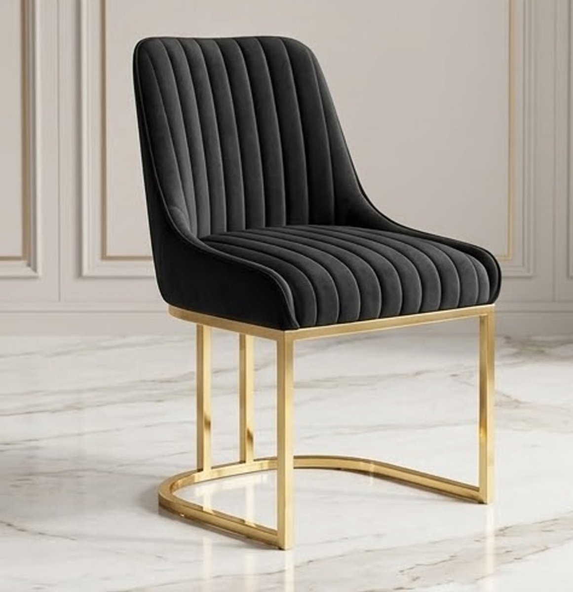 Luxe Fluwelen Eetkamerstoelen Set van 2 met Gouden Metalen Poten – Moderne Gestoffeerde Stoelen met Dikke Zitting, Design Keukenstoel voor Eetkamer, Woonkamer & Keuken – Zwart | Casa Serena – Afmet...