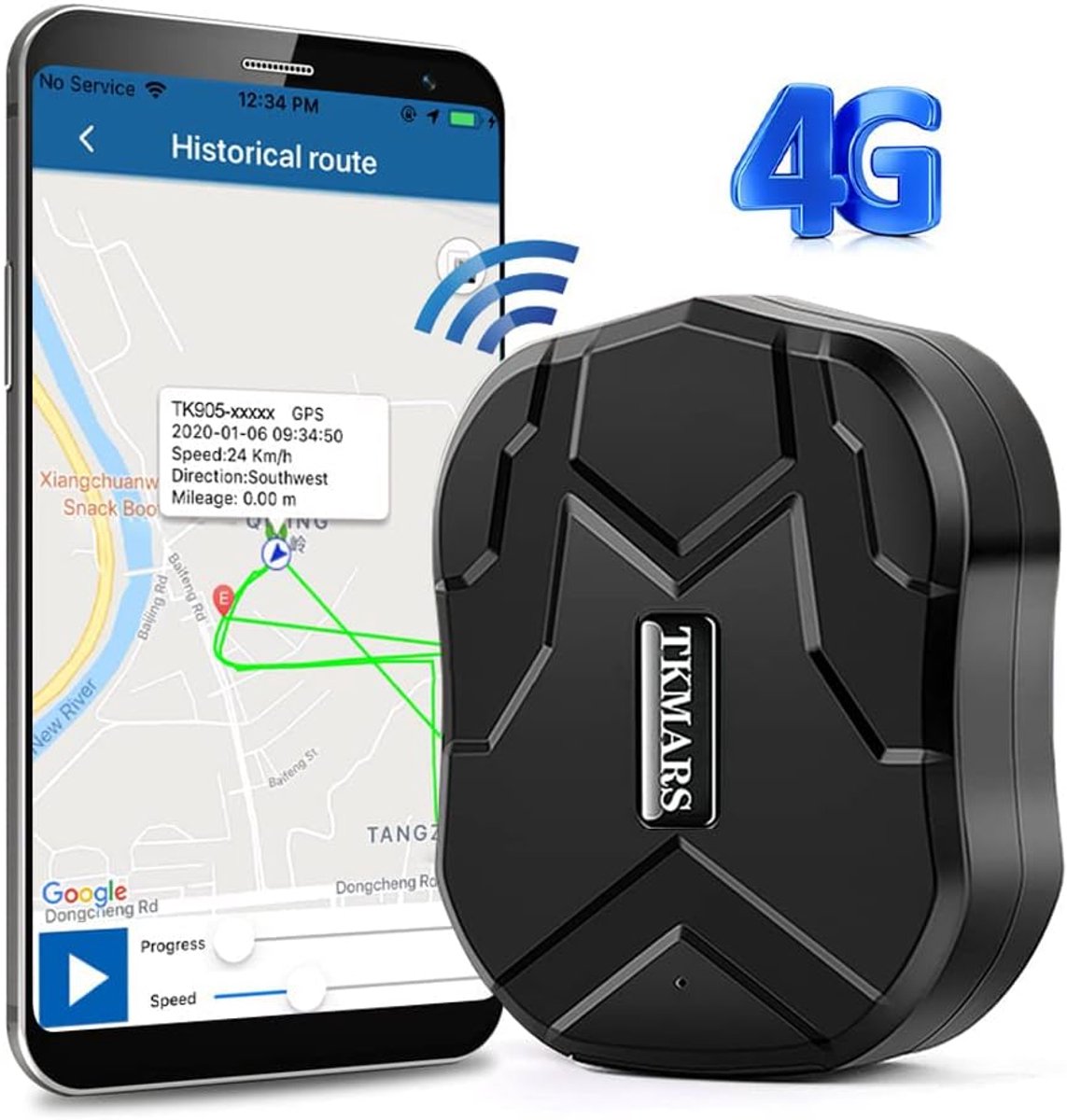 GPS-tracker zonder abonnement voor auto en motorfiets met 4G en sterke magneet