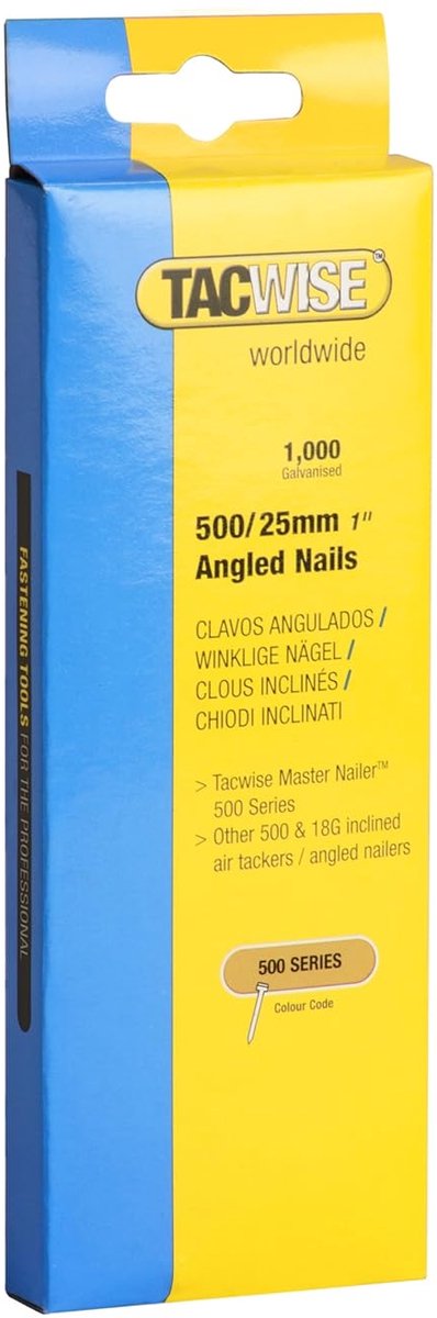 Gehoekte spijkers 500/25 mm - 1000 stuks voor elektrische nagelmachine