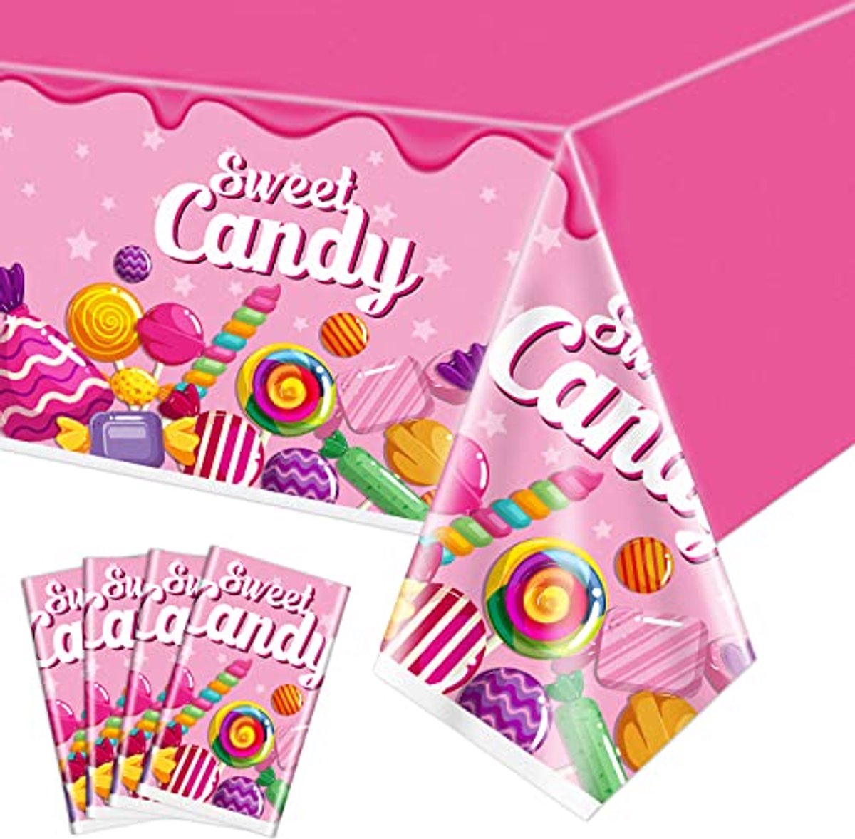 Ultiluxe® Tafellaken Wegwerp - Snoep - Dun Tafelkleed - Tafeldecoratie - 130 x 220 cm - Sweet Candy Thema - Waterafstotend - Kunststof - Voor feestjes en verjaardagen - Roze