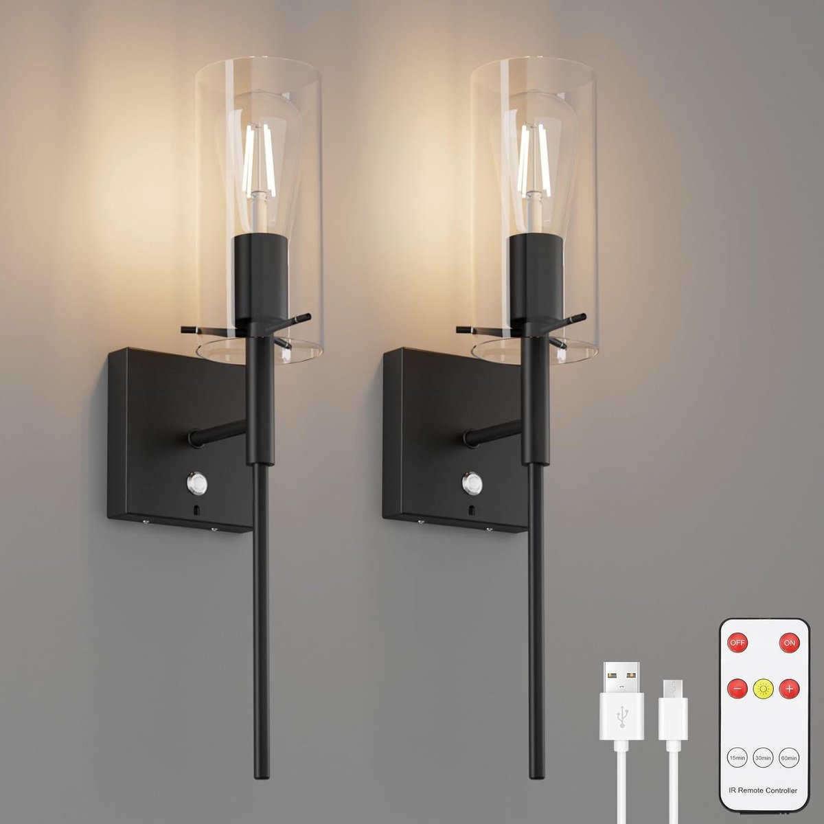Draadloze Wandlamp met Afstandsbediening - Oplaadbare Dimbare Wandlampen voor Binnen (2 Stuks)