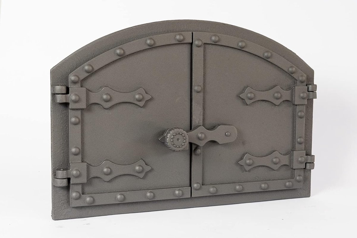 Gietijzeren Ovendeur voor Houtgestookte Pizzaoven - Dubbele Deur met Deurslot - Temperatuur Controle met Hittebestendig Glas - 53,5 x 36 cm