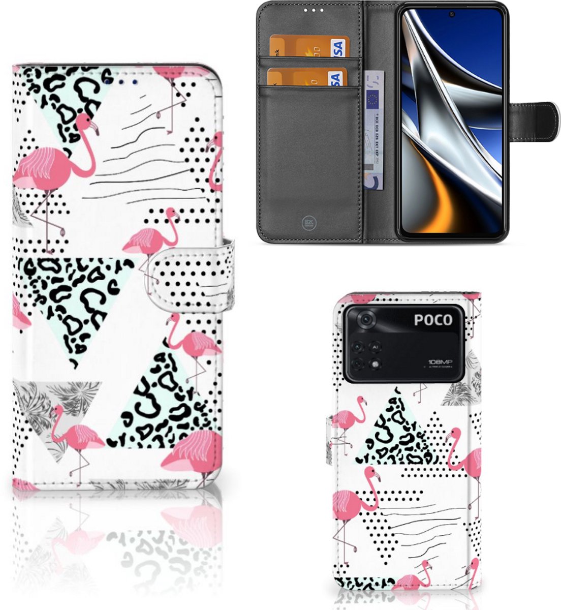 Xiaomi Poco X4 Pro 5G Telefoonhoesje met Pasjes Flamingo Triangle