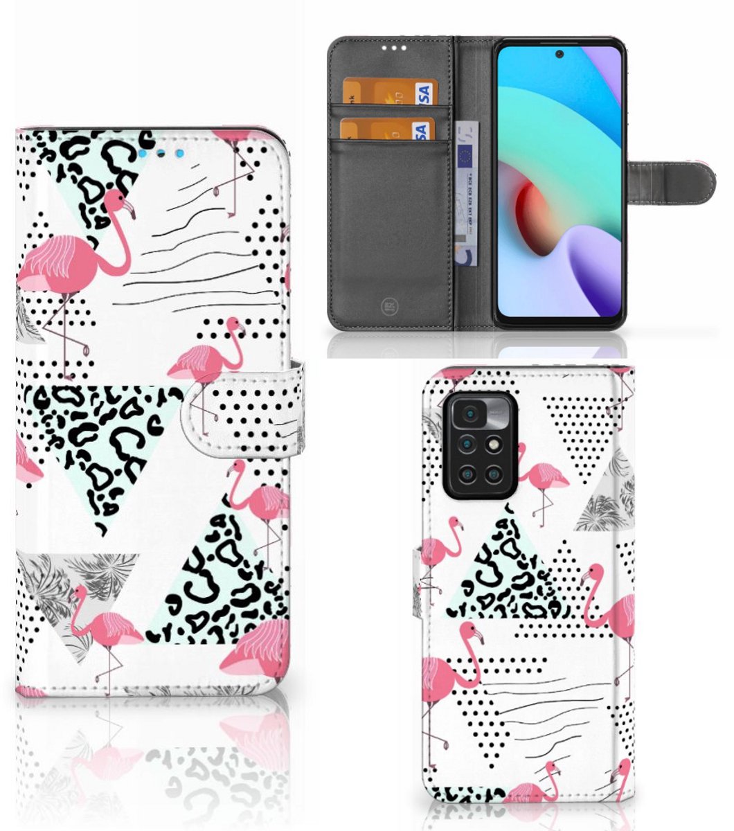 Xiaomi Redmi 10 Telefoonhoesje met Pasjes Flamingo Triangle