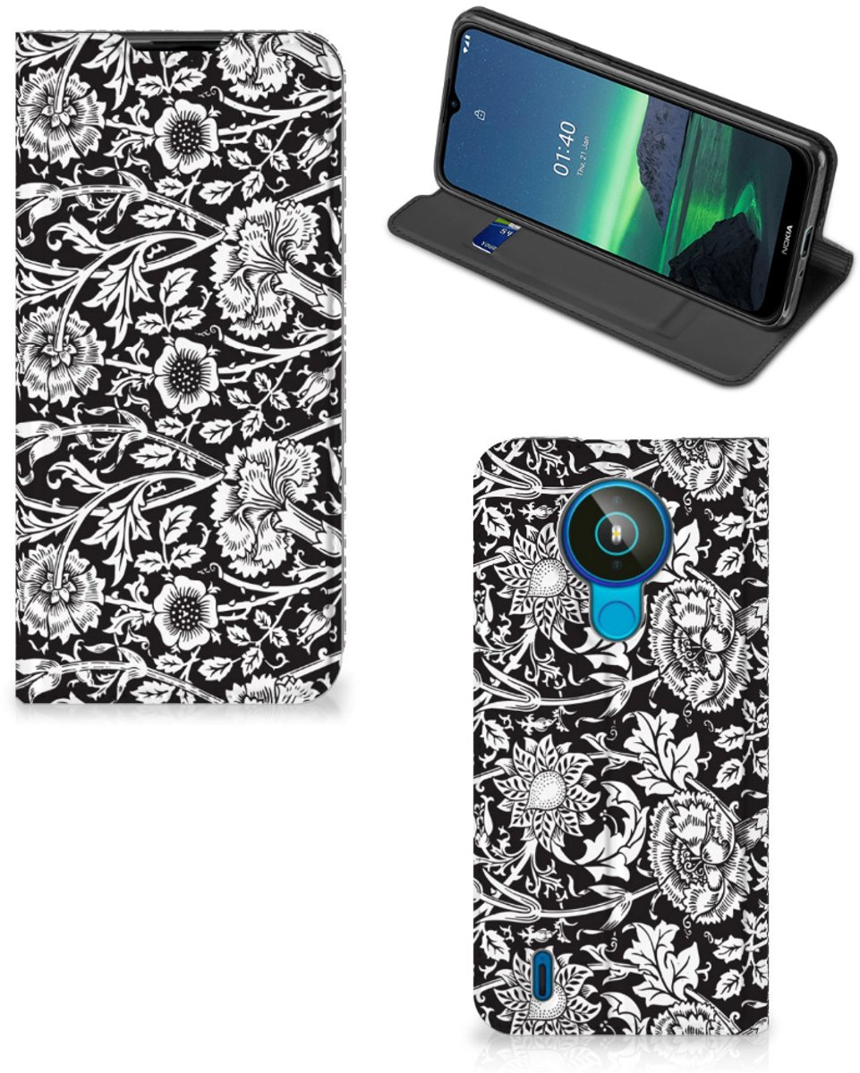 Nokia 1.4 Smart Cover Black Flowers