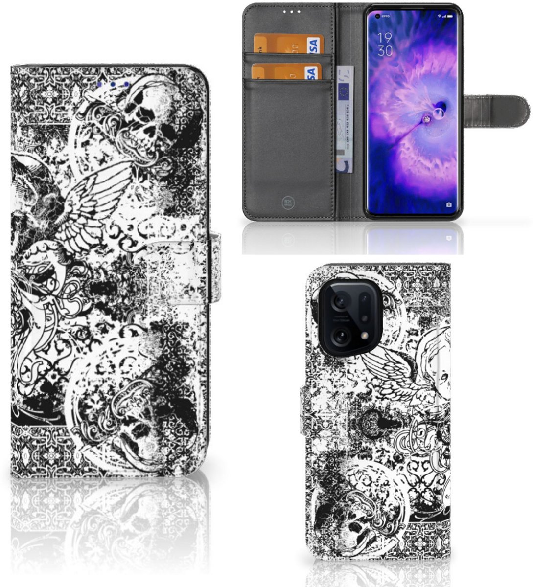 Book Case voor Telefoonhoesje met Naam OPPO Find X5 Skulls Angel