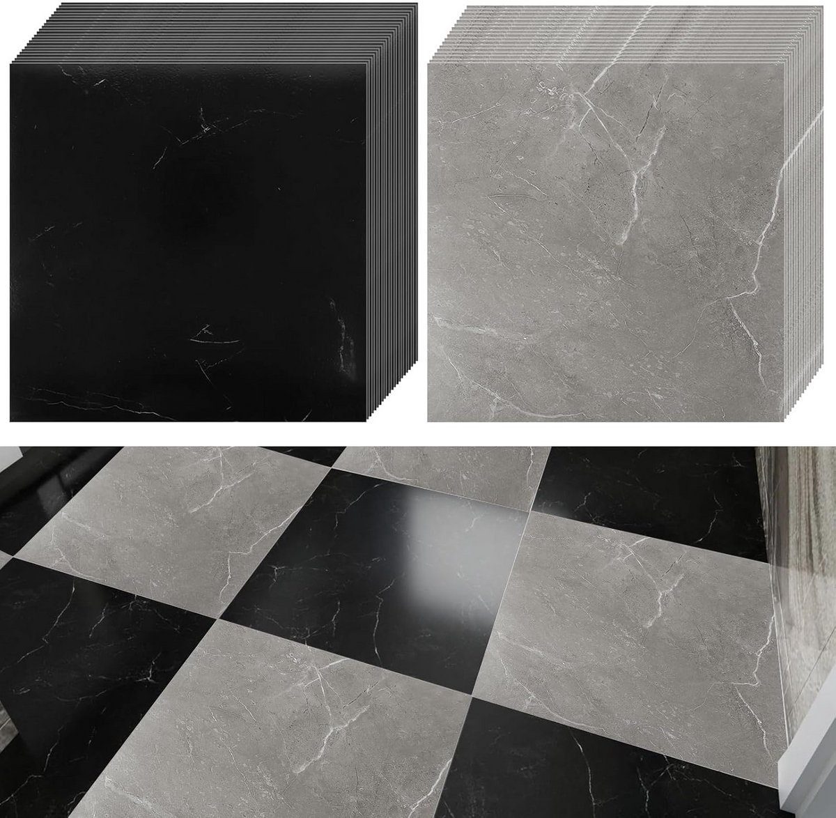 Zelfklevende PVC Vloerbedekking - Marmeren Look Tegels - 30x30 cm - 40 Stuks voor Woonkame