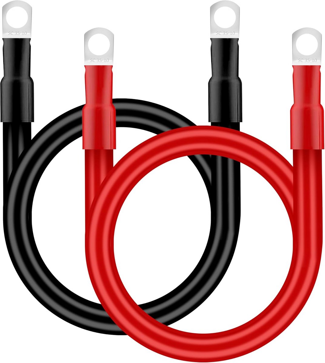 Autobatterijkabel 35 mm² - 50 cm, 2 AWG, 12 V accukabel met M10 oogkabelschoenen voor vrachtwagen, auto, motorfiets en zonne-energie