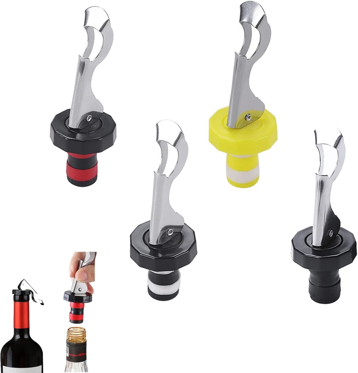 Vacuüm Wijnstopper Set van 4 - Herbruikbare Flessenstoppers voor Wijn en Champagne