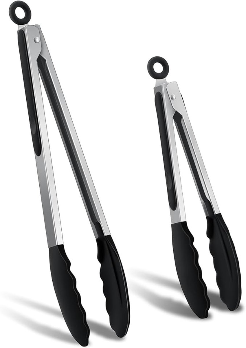 Keukentangen - Voedselgrijper Grill Tang - Koken en Serveren - Hittebestendig Handvat - 2 Delen - Zilverkleurig