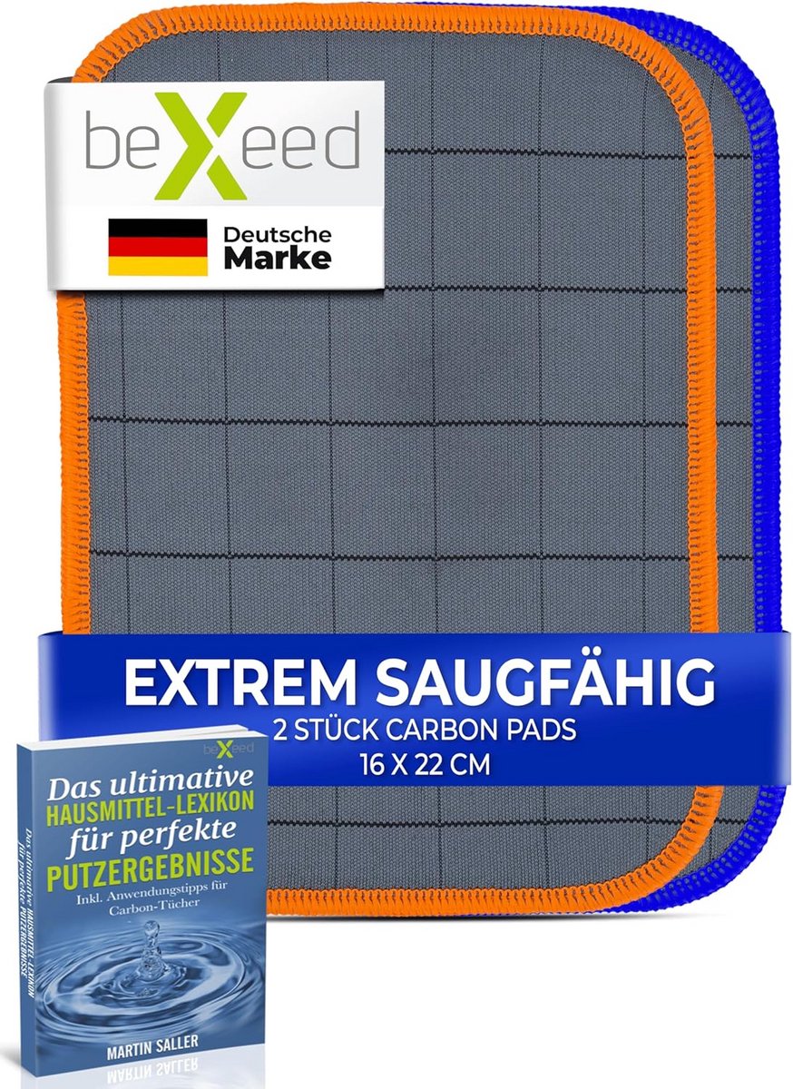 2 x Carbon Raamdoeken met Absorberende Kern - Streepvrij Raampoetsdoek Set van 2