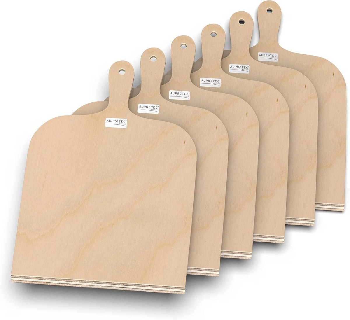 Houten Pizzaschep en Pizzabord Set van Berken - Set van 6, Maat S 26 x 20 cm