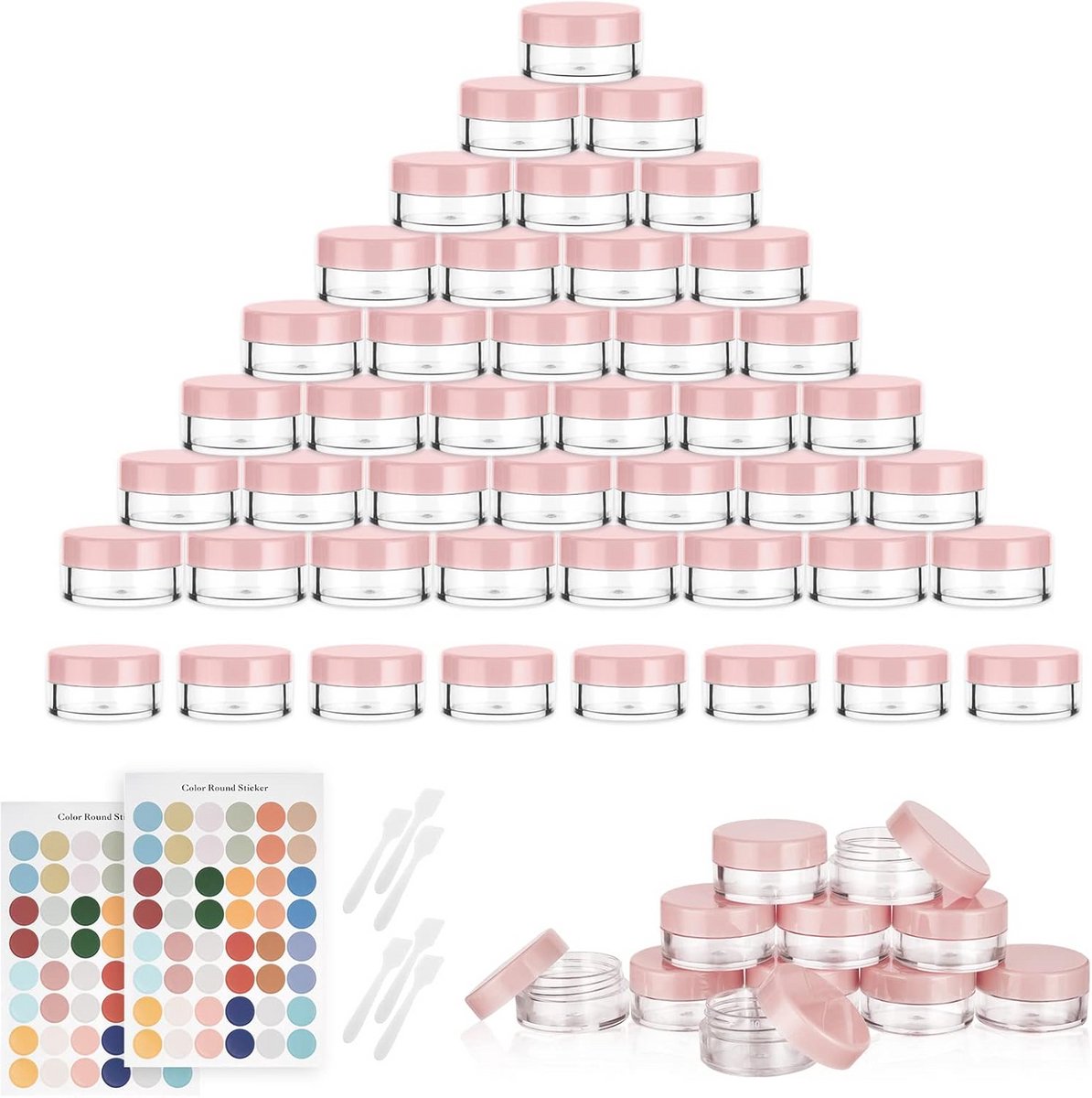 64 Transparante Potjes van 5 ml met Spatel en Etiket voor Cosmetica en Mini-Kaarsen