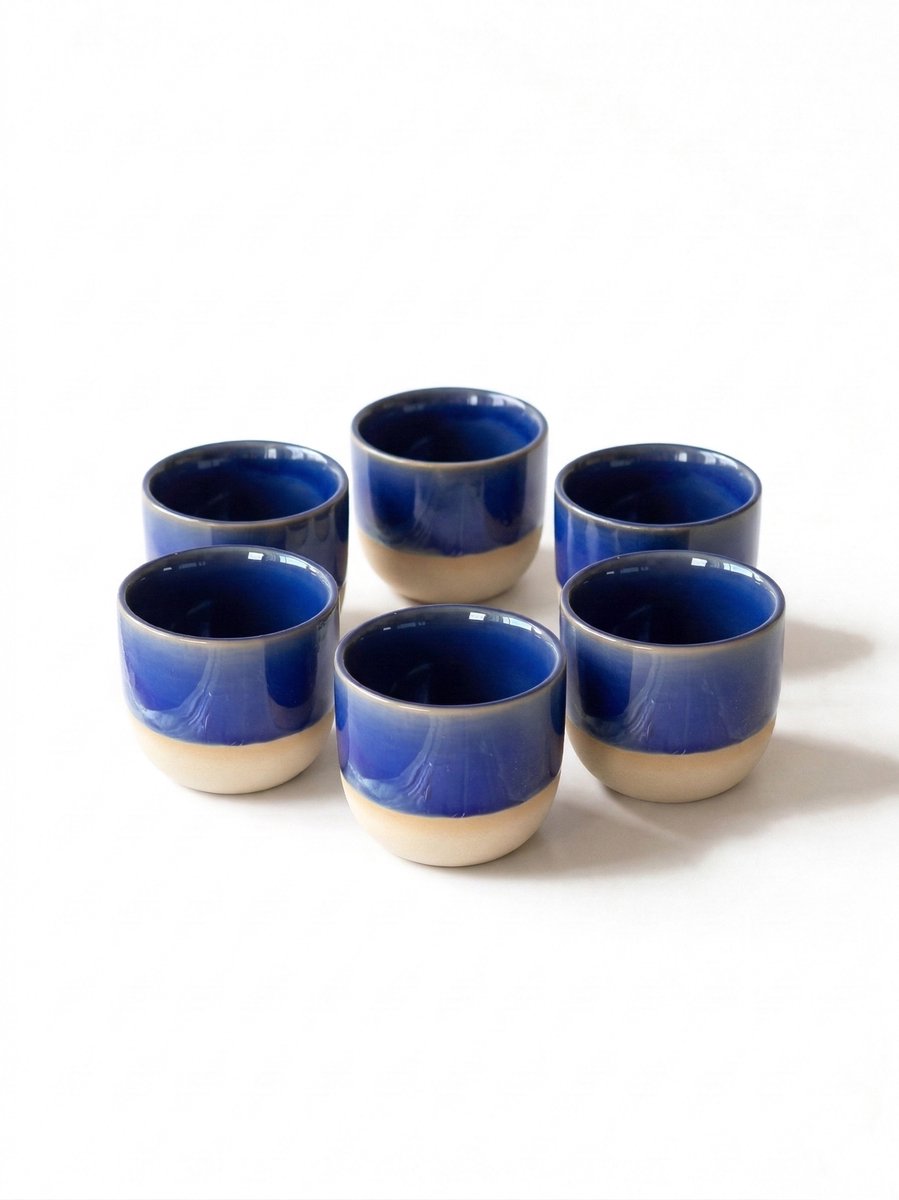 Proefer 6x Donkerblauw Keramieken Koffiekopjes – 150ml – Theekopjes Set – Steengoed Kopjes met Glazuur – Vaatwasser- & Magnetronbestendig – Moderne Koffie en Thee Kopjes