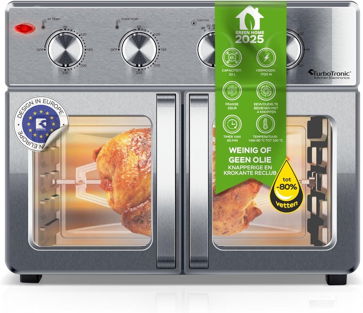 Digitale Heteluchtoven XXL - 32 Liter met Draaispies en Airfryer-functie