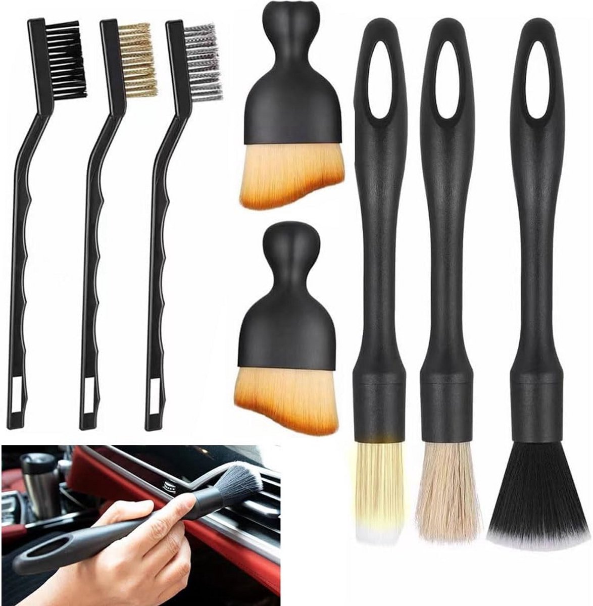 Zachte Auto-Detailingborstel Set - 8 Stuks voor Interieur- en Meubelreiniging