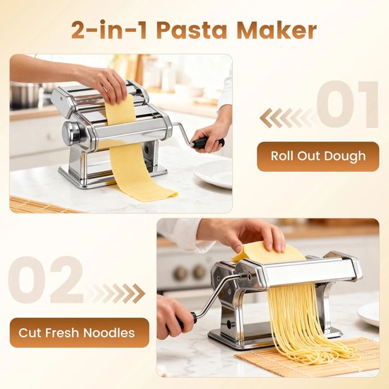 Sensova Handmatige Pastamaker van RVS - Noedelmachine met 9 Dikte-instellingen - Pasta Roller & Snijder voor Spaghetti, Lasagne, Wonton en Verse Deegvellen - Pastamachine van Merkloos — afbeelding 4