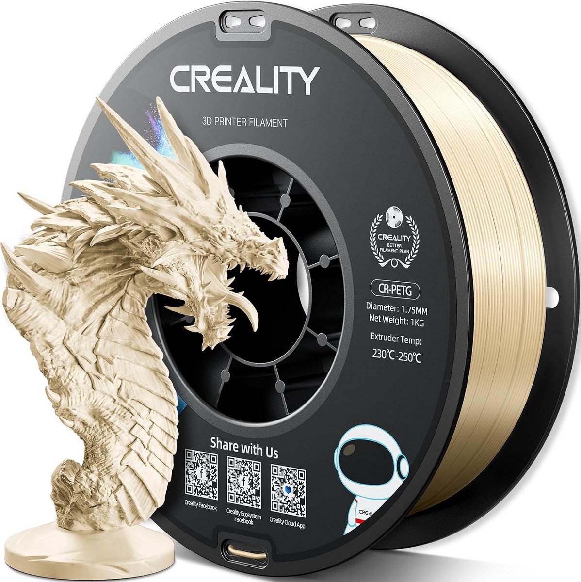 PETG Filament 1.75mm Beige - 1kg Hoge Precisie Geurloos voor 3D Printer