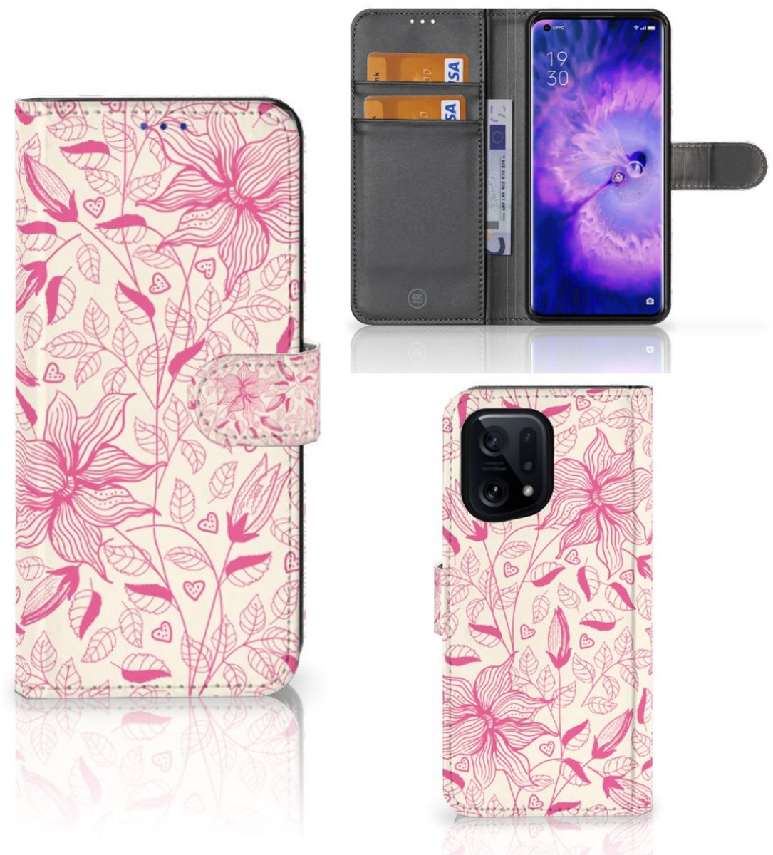 OPPO Find X5 Hoesje Pink Flowers