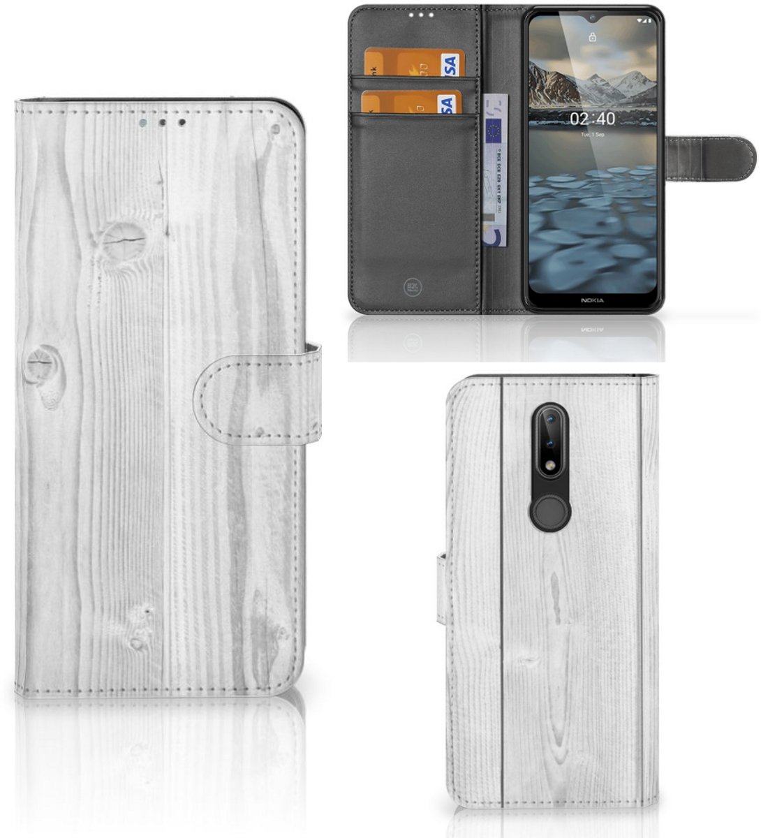 Nokia 2.4 Book Style Case White Wood